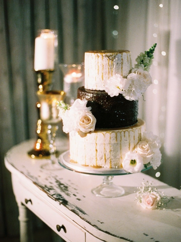 wedding cake with caramel drizzle