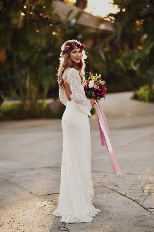 Boho chic bridal look with flower crown