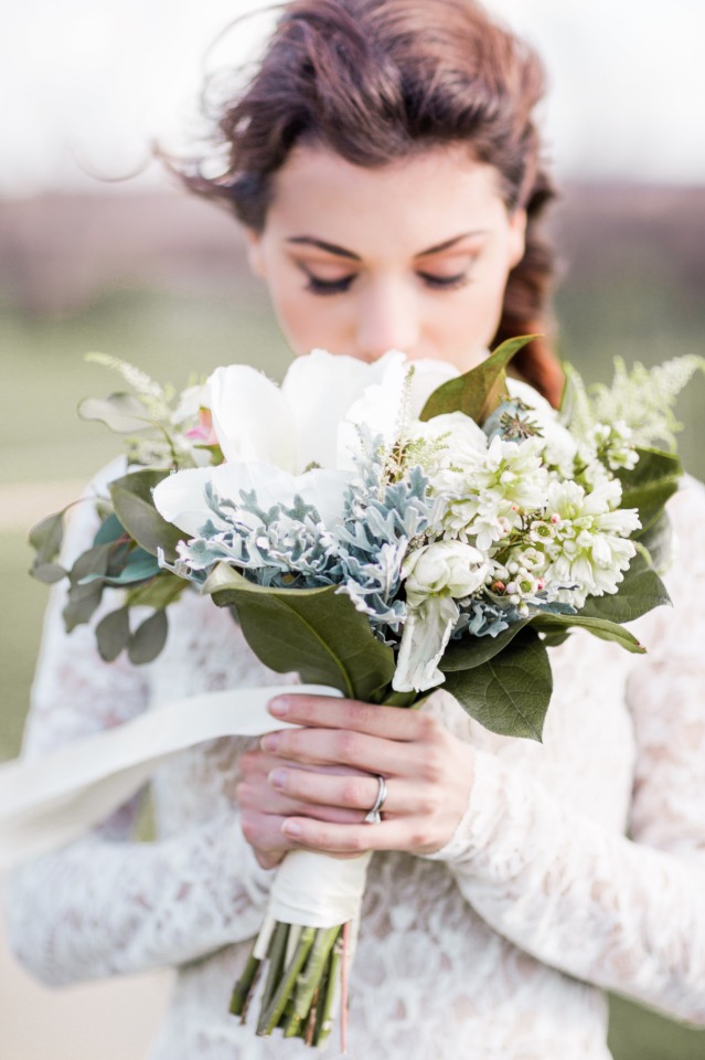 romantic white grey and green bouquet