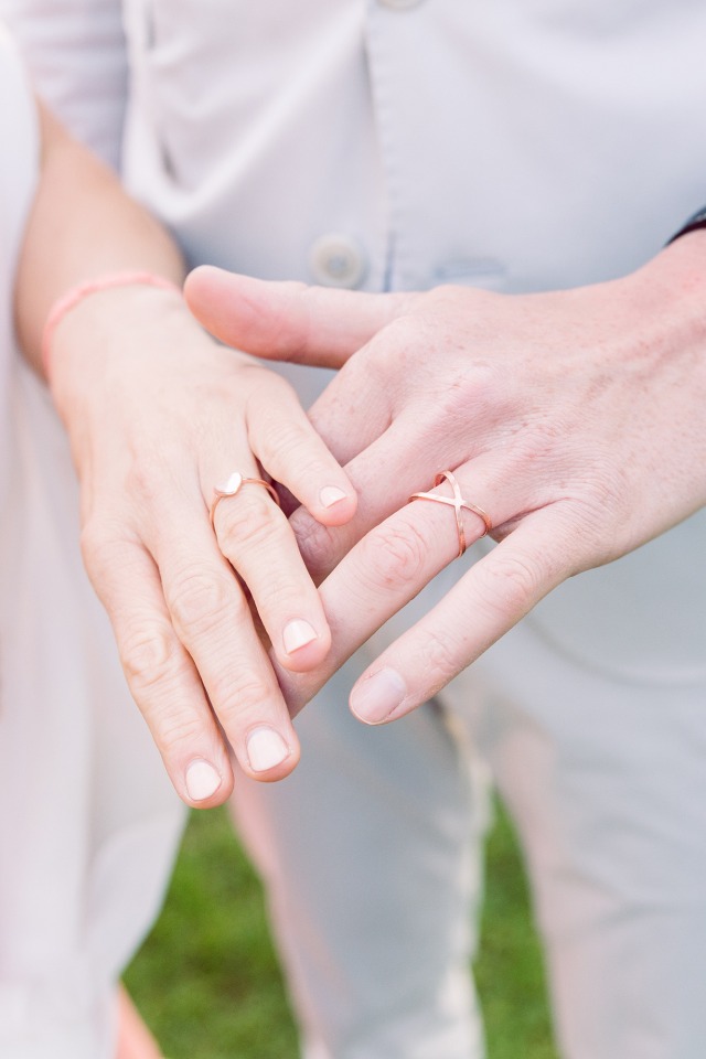 Rose gold rings for the bride and groom