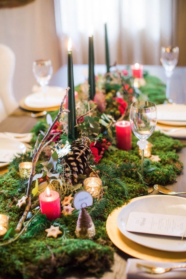 candle lit romantic holiday themed wedding table decor