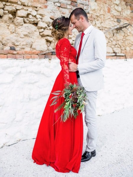 This Is How You Rock A Red Dress At Your Holiday Themed Wedding