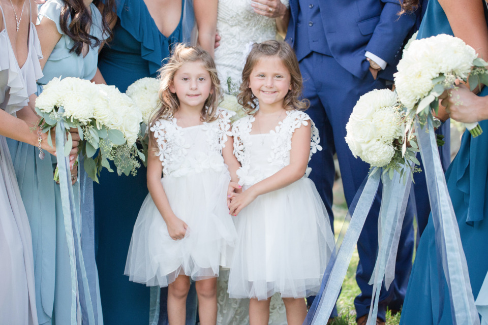 white tulle and floral flower girl dress