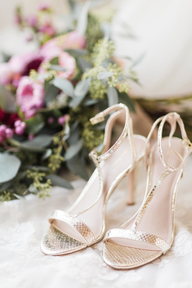 strappy gold wedding shoes