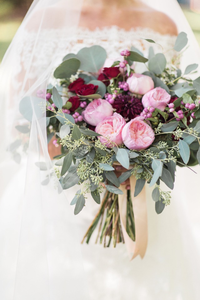 eucalyptus burgundy and pink bouquet