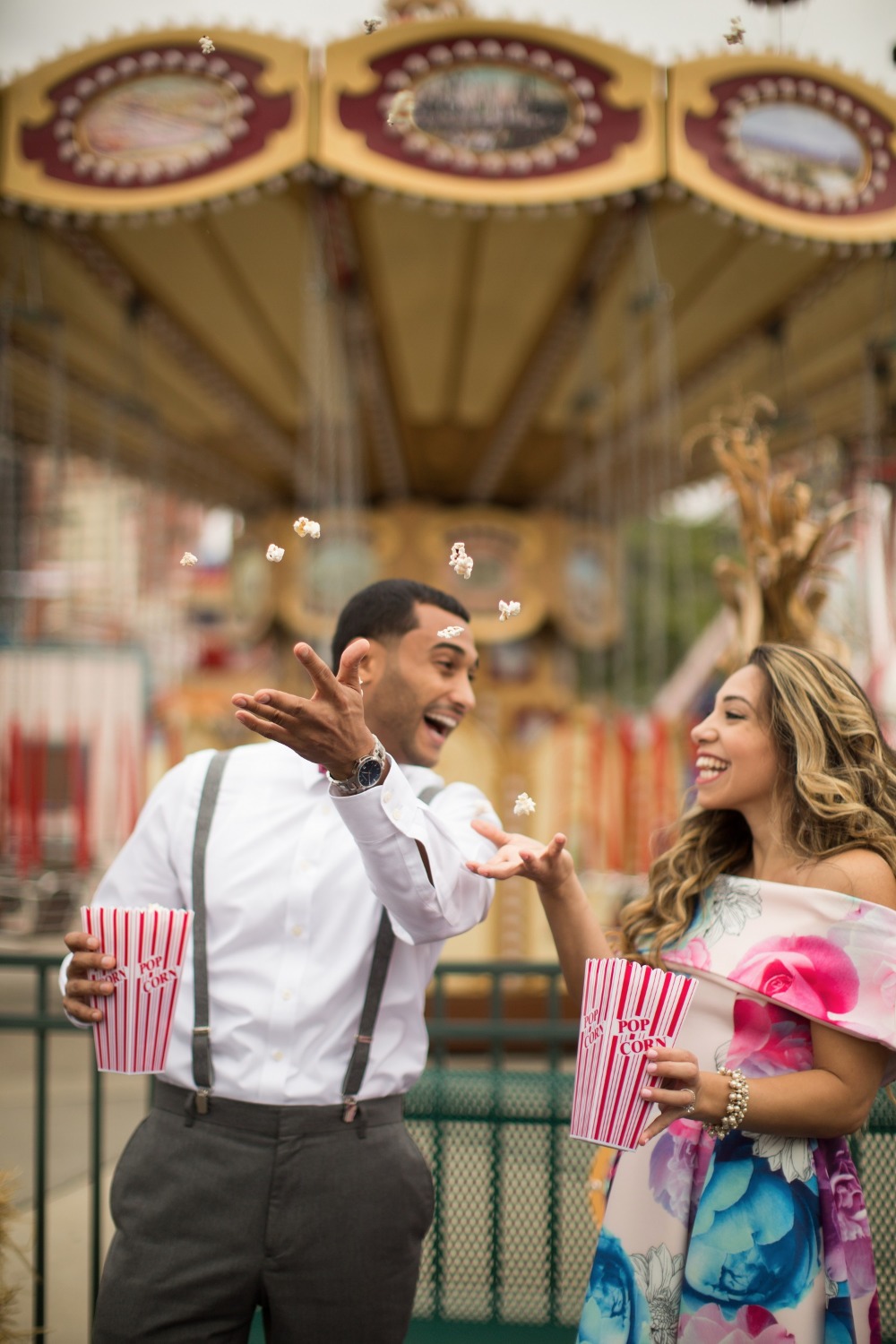 Fun and colorful Coney Island engagement
