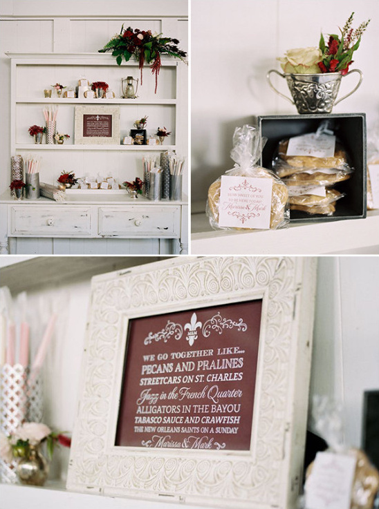 Chic wedding favors display with personalized sign