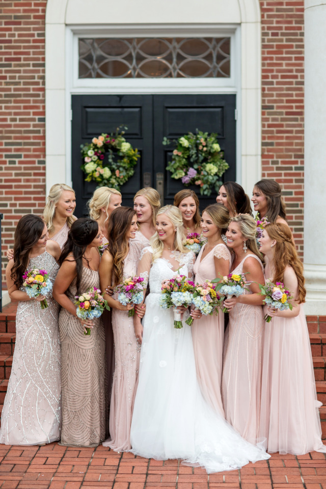mix and match pink bridesmaids dresses
