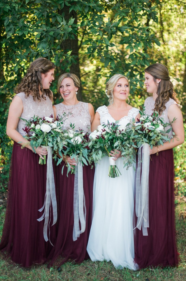 beige lace and tulle bridesmaid dresses