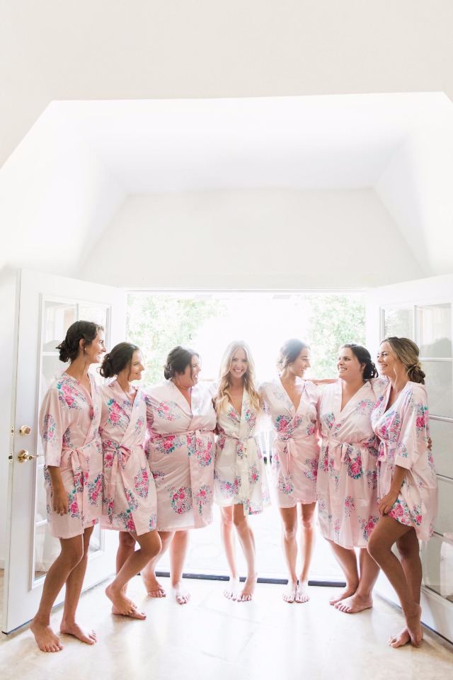 bridesmaids in their floral getting ready robes