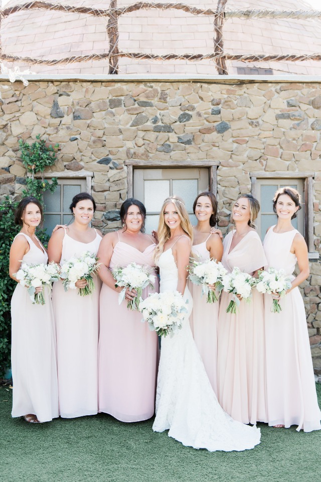 bridesmaids in soft blush and peach