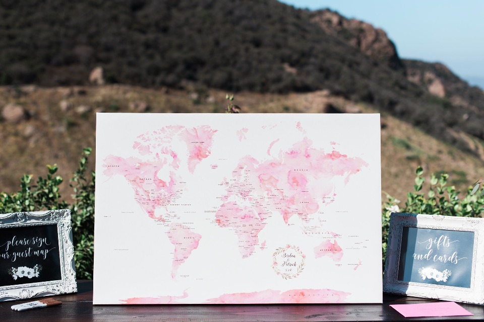 watercolor world map wedding guest book