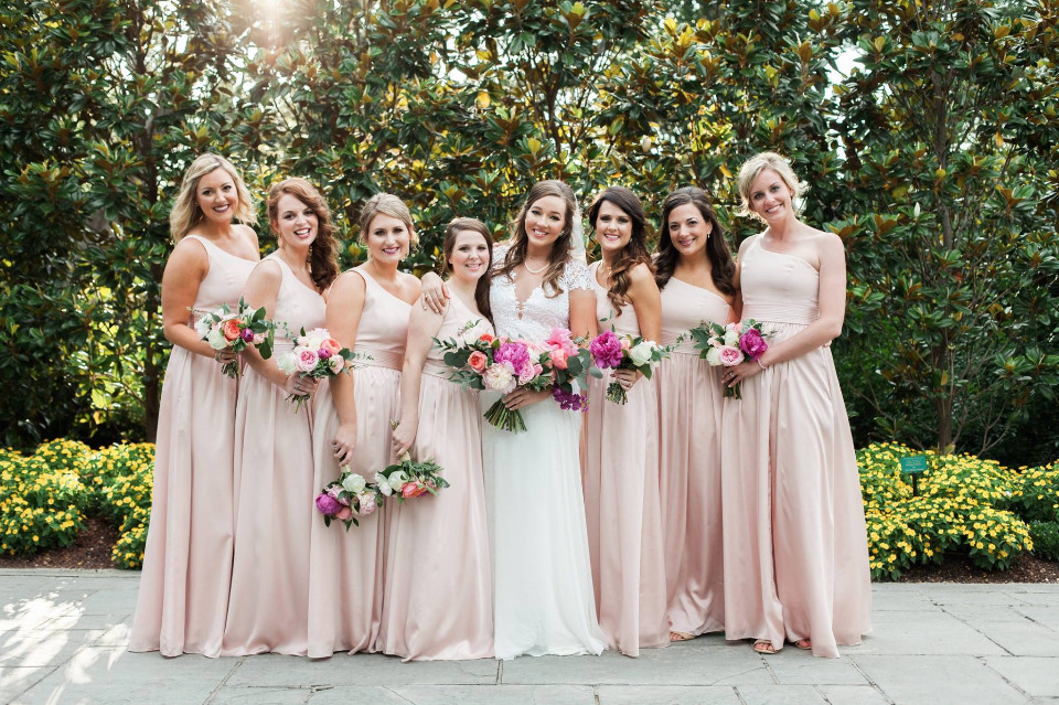 long pale pink bridesmaids dresses