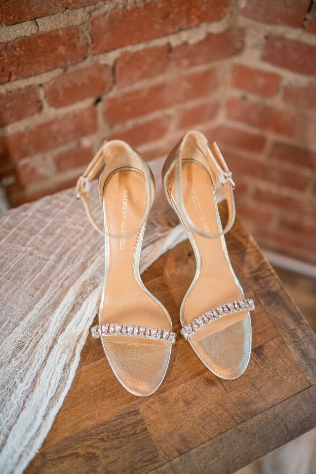 Badgley Mischka gold wedding shoes