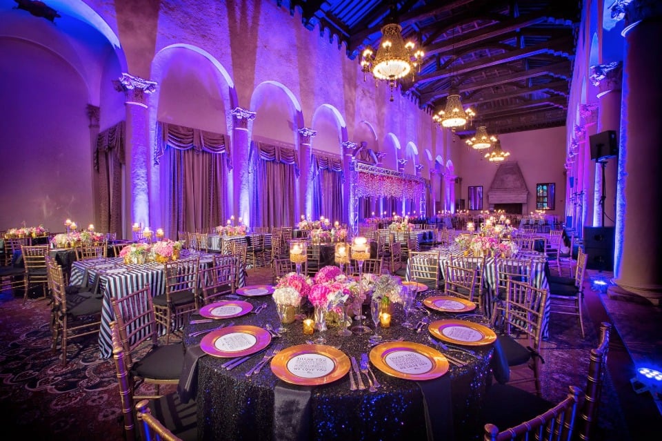 Lavish pink, gold and purple reception
