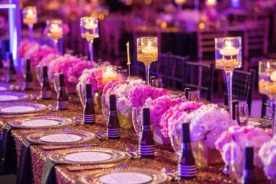 Love the moody pink and purple tones of this lavish reception