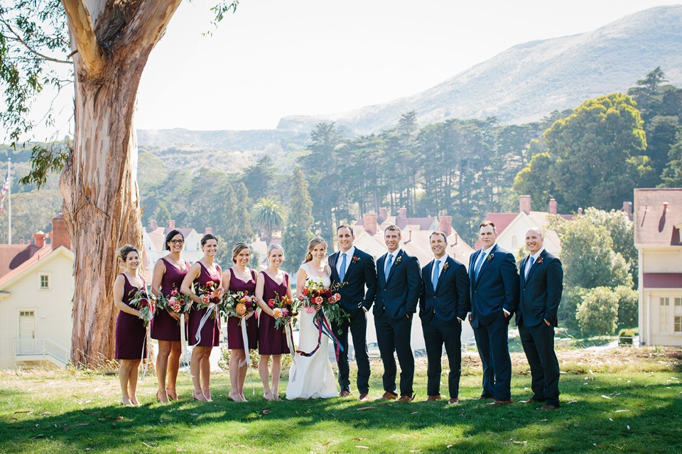 Chic wedding party in navy and burgundy
