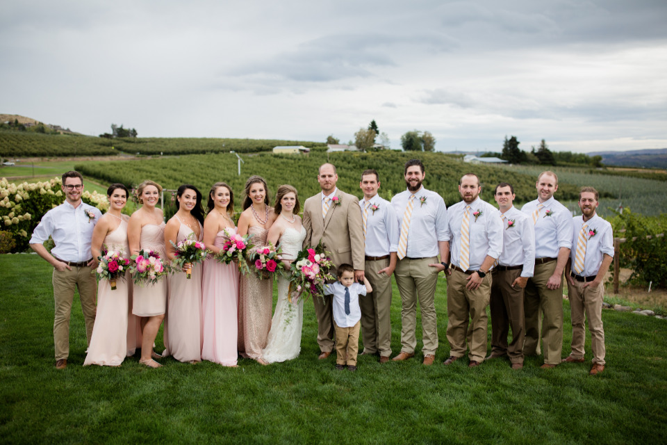 pink and yellow wedding party attire