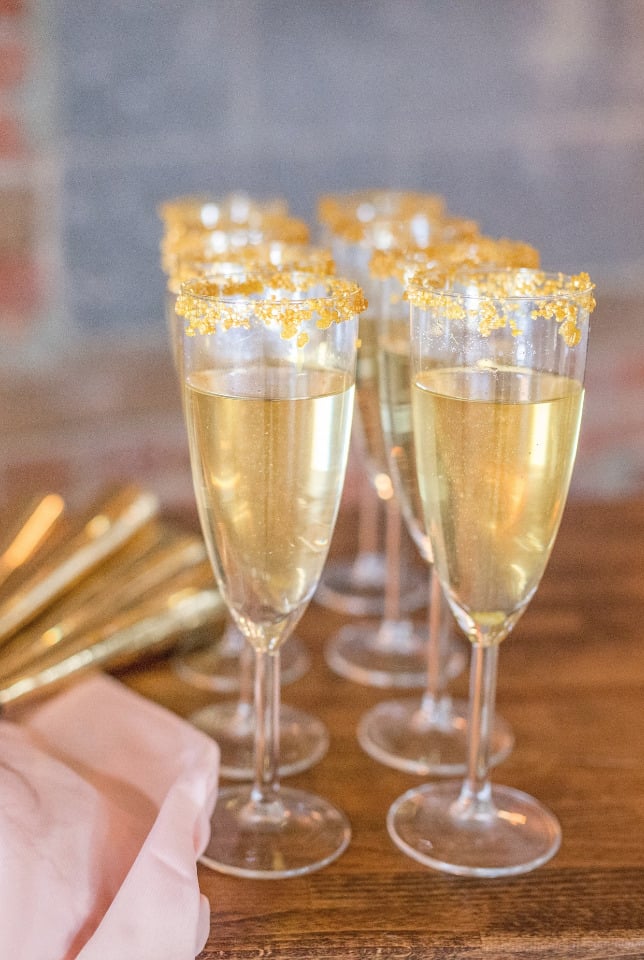 gold crusted champagne wedding drink
