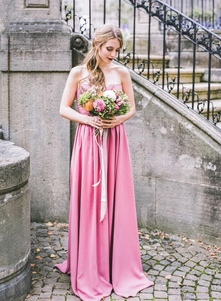 floor length pink bridesmaid dress