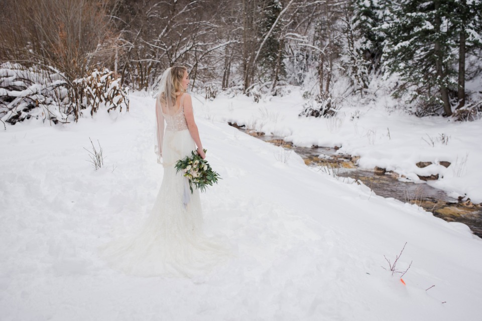 snow day wedding shoot