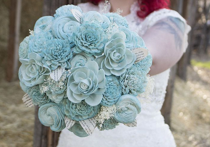 Beautiful light blue sola wood flower wedding bouquet