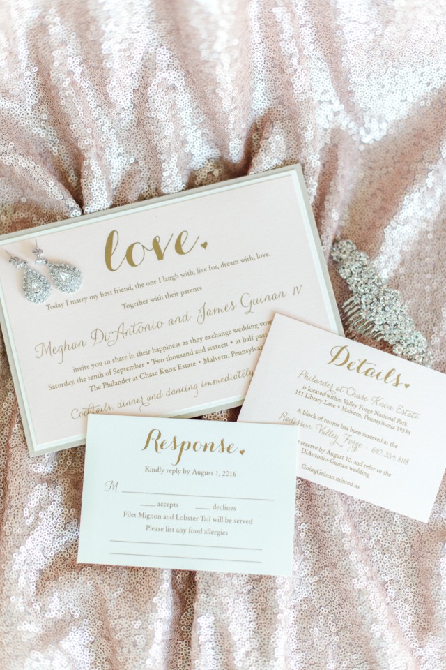blush and gold wedding invitations