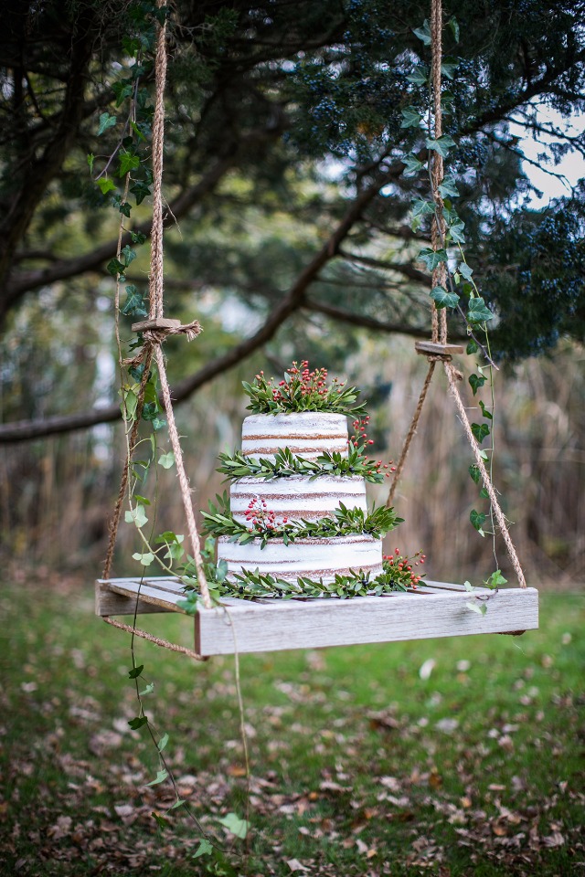 cake on swing from Rustic Drift