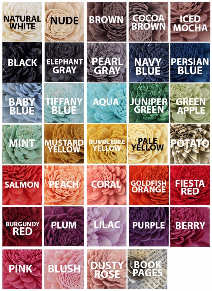 Flower color chart:  shades of pink, red, blue, yellow, and more