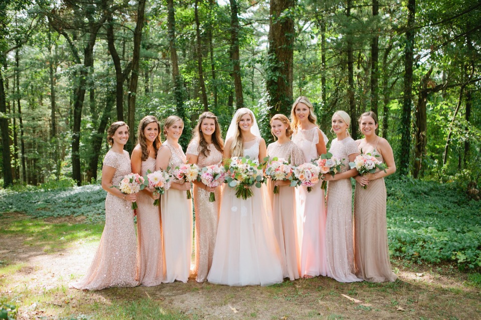 Bridesmaids in soft shades of pink