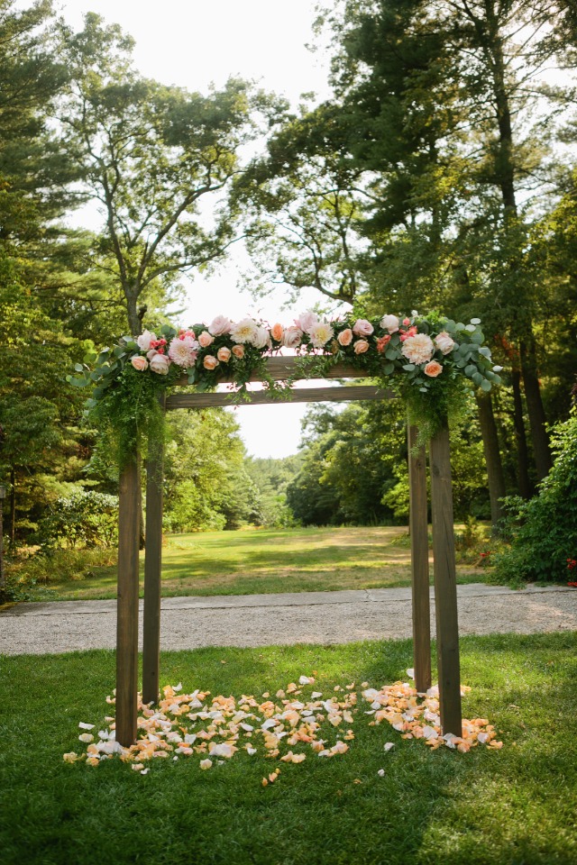 Wood arbor with flowers