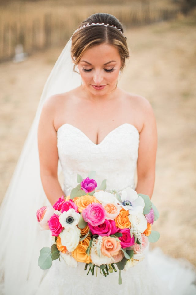 pink and yellowe rose wedding bouquet