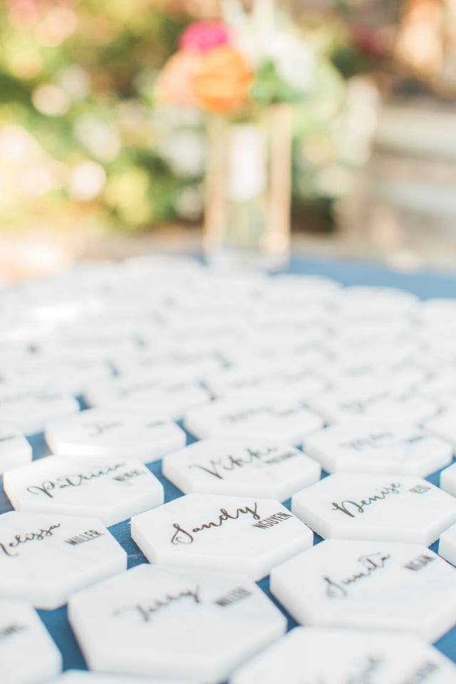 marble wedding escort cards with calligraphy