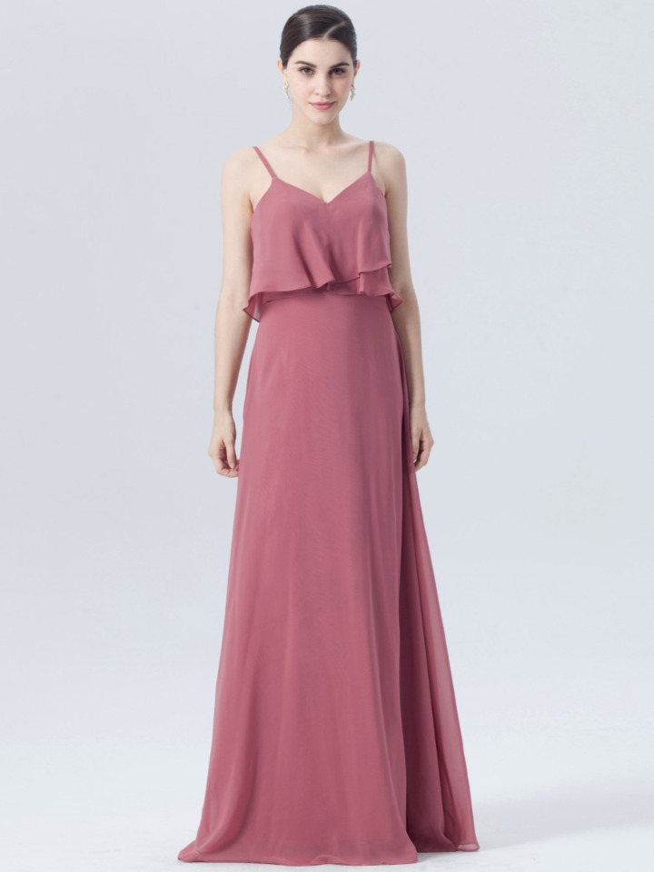 a line dusty rose bridesmaid dress with ruffled bodice