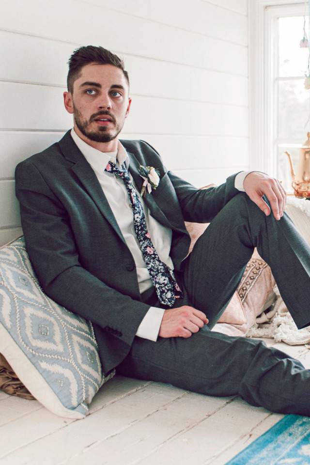 hipster groom with floral tie