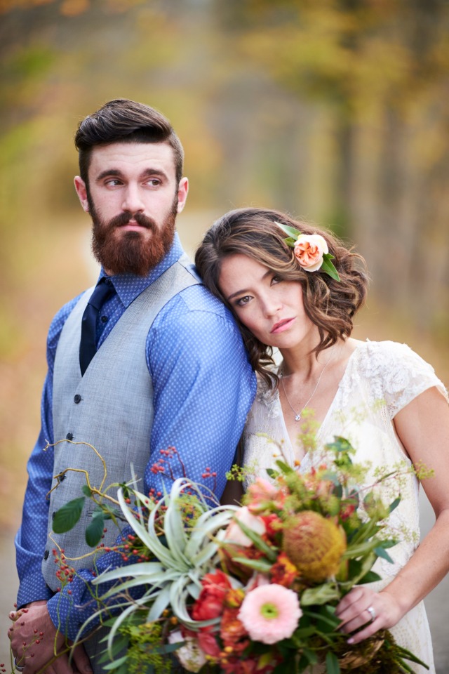 rural chic bride and groom