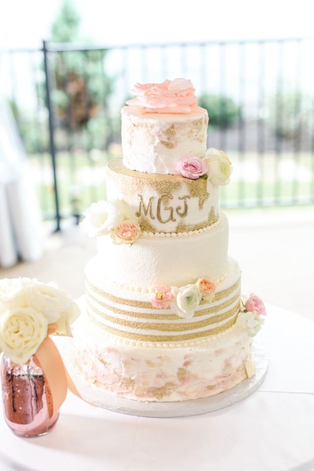 pink and gold wedding cake