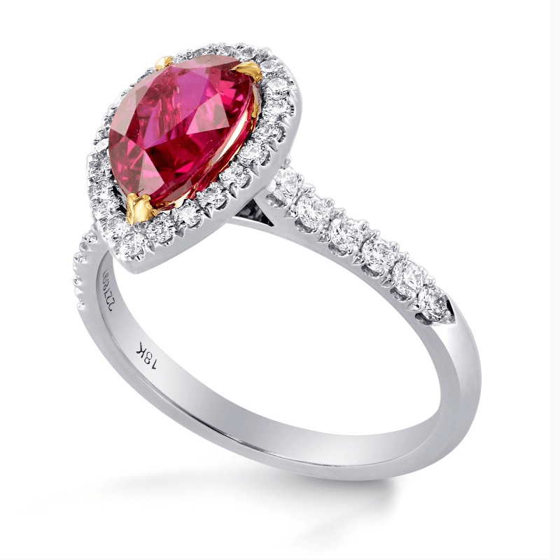 pear cut ruby and diamond ring from Leibish & Co