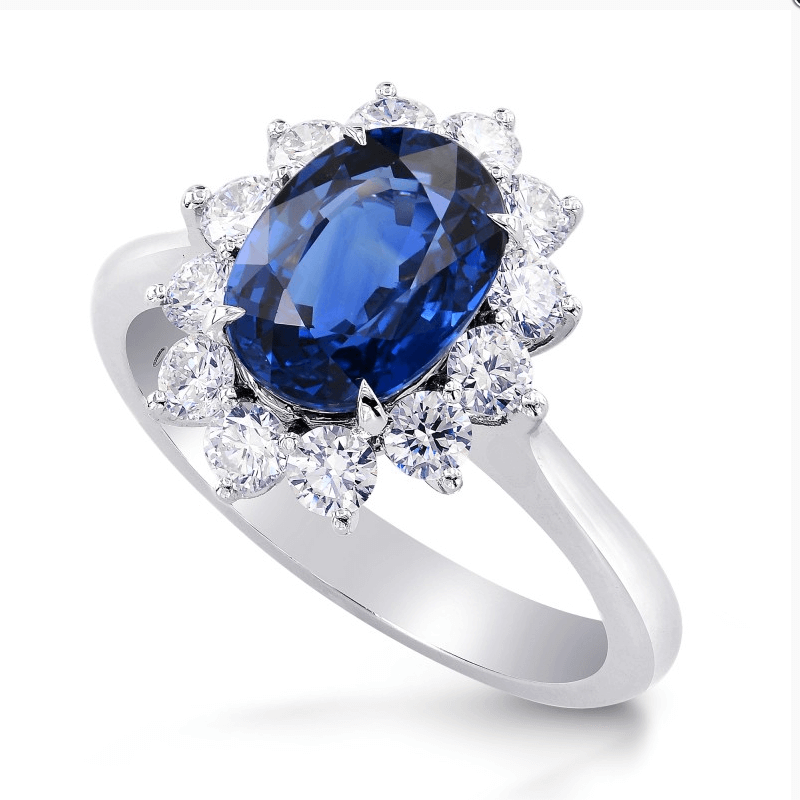 sapphire and diamond halo ring by Leibish & Co