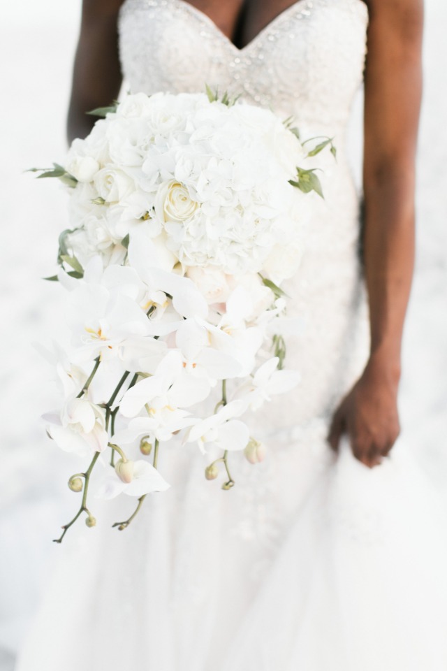 all white cascading bridal bouquet