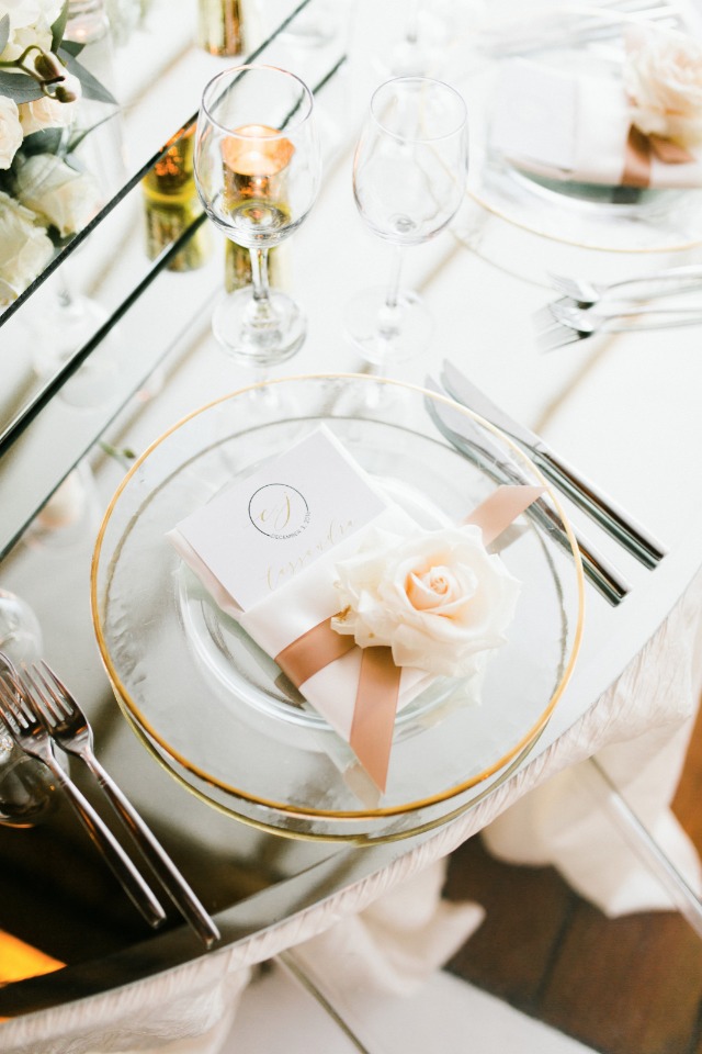 gold white and blush place setting