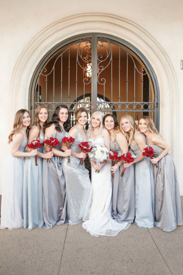 Bridesmaids in silver and blue