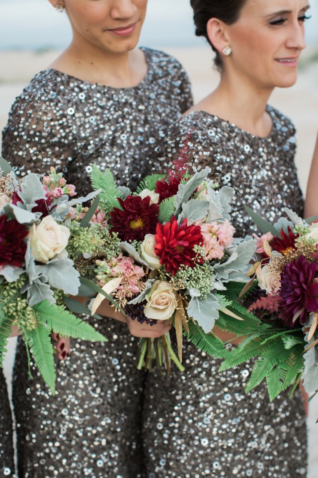 Love the contrast between the flowers and the sparkly dresses