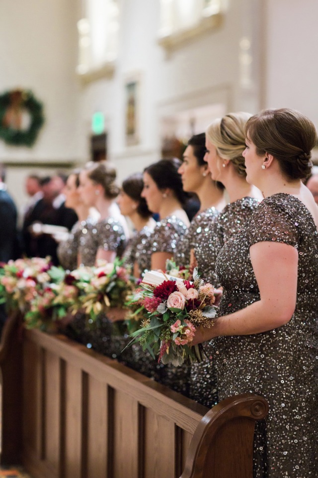 Bridesmaids in sparkly dresses