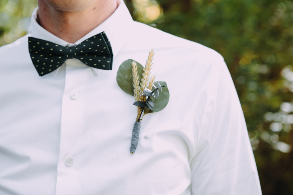 eucalyptus and wheat wedding boutonniere