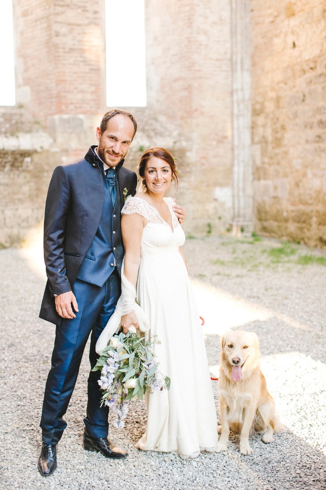 wedding couple just married and wedding dog