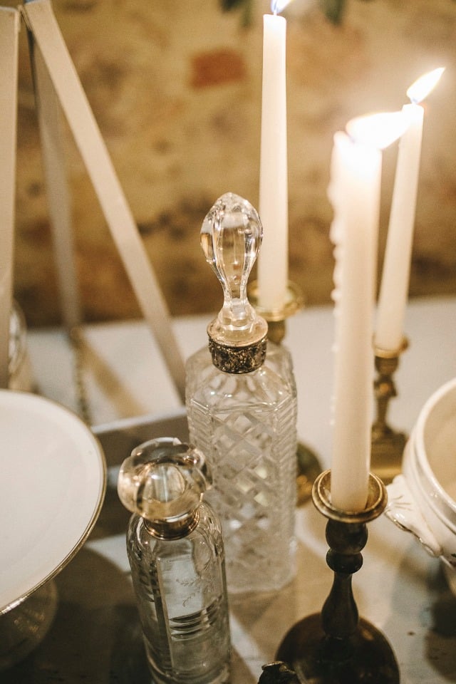 candle lit family heirloom wedding details