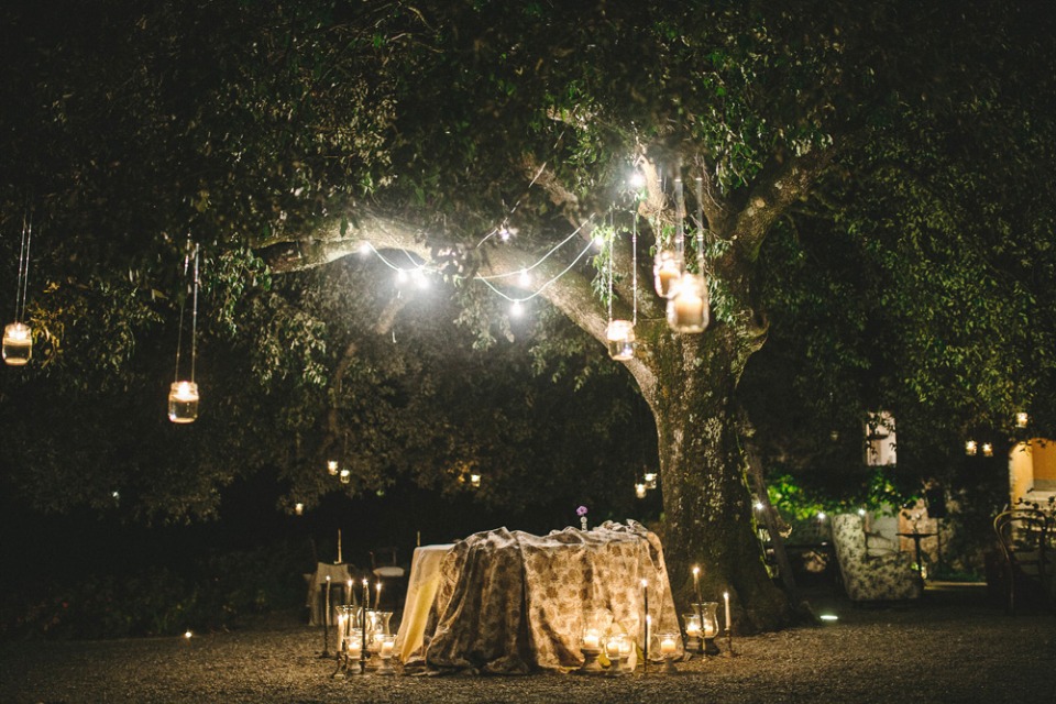 candle and lantern lit wedding reception
