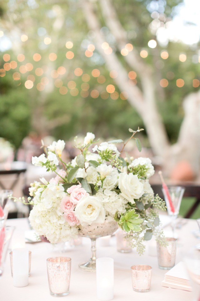 white and rose gold wedding table