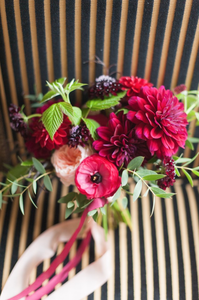 bright pink and maroon wedding bouquet